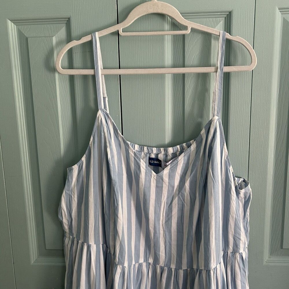 Old Navy Katherine Maxi Dress 4X Blue White Striped Tiered V-Neck Pockets‎ - Picture 2 of 11